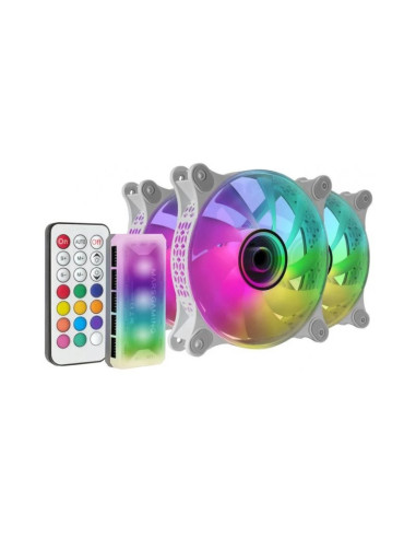 Pack de 3 ventiladores Mars Gaming MF-3DKIT con mando Blanco 120mm