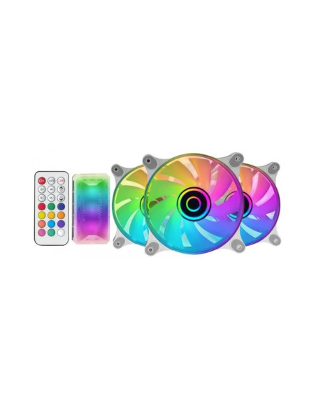 Pack de 3 ventiladores Mars Gaming MF-3DKIT con mando Blanco 120mm
