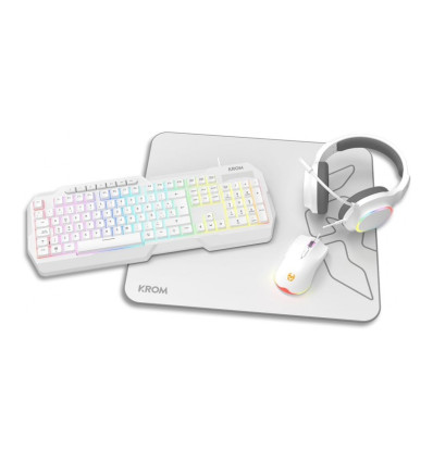 Krom Kenta Blanco Pack Teclado + Ratón + Auriculares + Alfombrilla