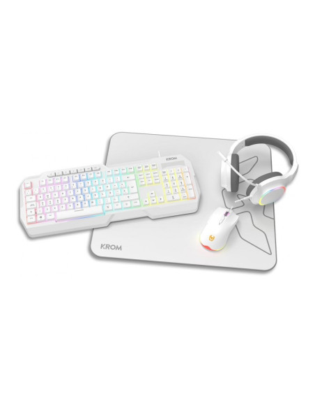 Krom Kenta Blanco Pack Teclado + Ratón + Auriculares + Alfombrilla
