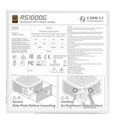 Lian Li RS 1000W 80+ Gold White Fuente de alimentación 1000W