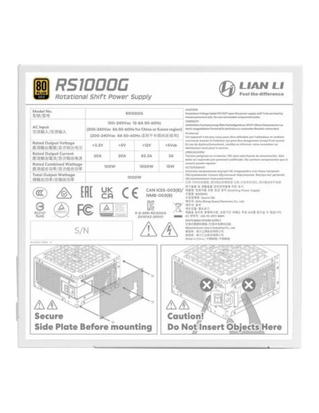 Lian Li RS 1000W 80+ Gold White Fuente de alimentación 1000W