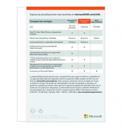 Software MICROSOFT Office 365 Personal 1 Usuario