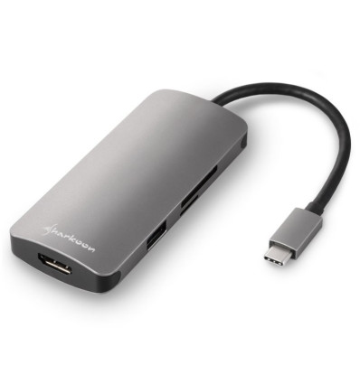 HUB USB Sharkoon 3x3.0 Type C + HDMI Aluminio Gris Oscuro