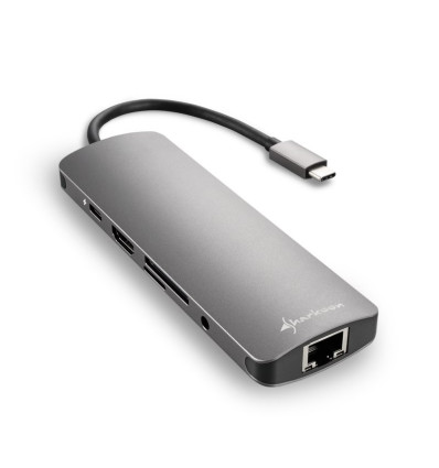 HUB USB Sharkoon 3x3.0 Tipo C.RJ45 Lector Tarjetas HDMI Gris