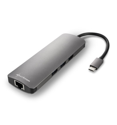 HUB USB Sharkoon 3x3.0 Tipo C.RJ45 Lector Tarjetas HDMI Gris