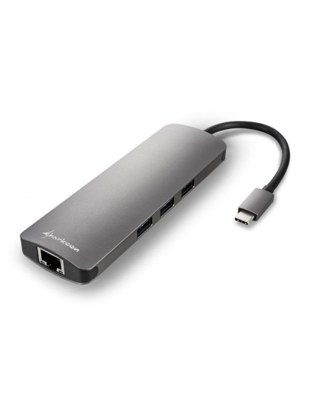 HUB USB Sharkoon 3x3.0 Tipo C.RJ45 Lector Tarjetas HDMI Gris