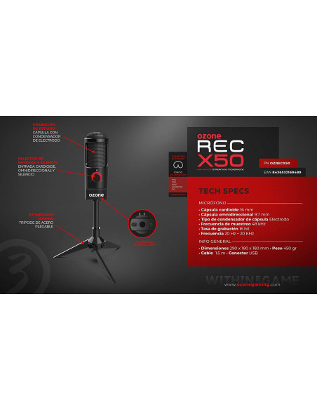 Ozone REC X50 Negro Micrófono Gaming