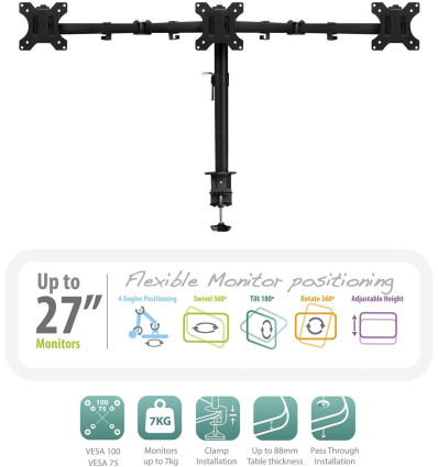 Soporte de Mesa 3 monitores hasta 27" Ewent EW1513