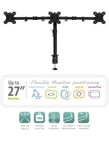 Soporte de Mesa 3 monitores hasta 27" Ewent EW1513
