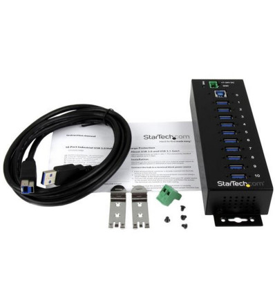 Hub Industrial Startech de 10 Puertos USB 3.0 con Protección Antiestática y Picos de 350W