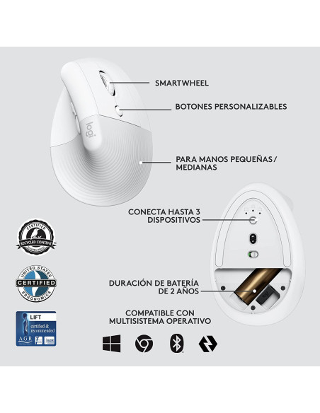 Ratón inalámbrico LOGITECH LIFT for Business Blanco