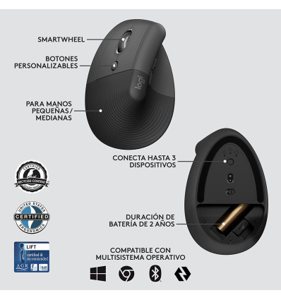 Ratón inalámbrico LOGITECH Lift for Business Grafito para zurdos
