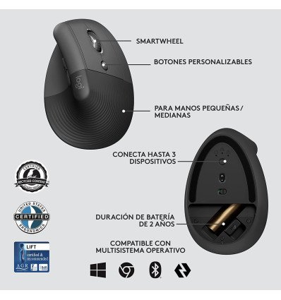 Ratón inalámbrico LOGITECH Lift for Business Grafito