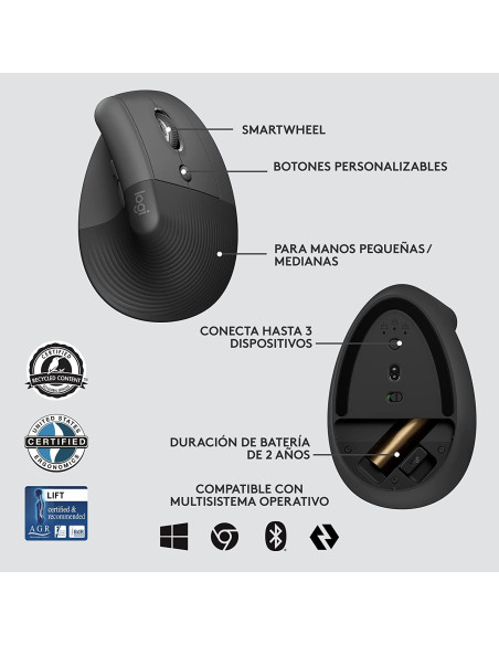 Ratón inalámbrico LOGITECH Lift for Business Grafito