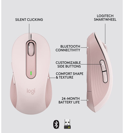 Ratón LOGITECH Signature M650 Medium Rosa