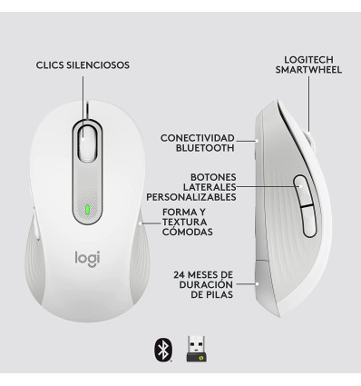 Ratón LOGITECH Signature M650 Grande Blanco