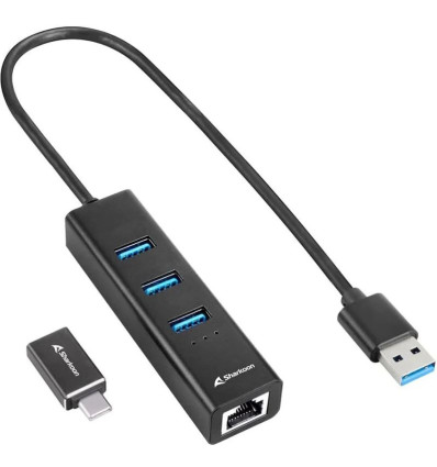 SHARKOON HUB 3 PUERTOS USB 3.2 + RJ45