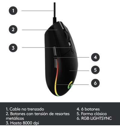 Logitech G203 Lightsync 2nd Gen - Comprar Ratón Gaming 8000DPI RGB