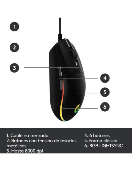 Logitech G203 Lightsync 2nd Gen - Comprar Ratón Gaming 8000DPI RGB
