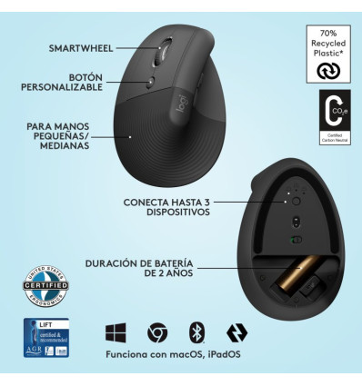 Logitech Lift - Comprar Ratón Inalámbrico Vertical para Zurdos
