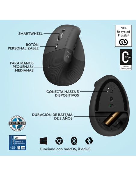 Logitech Lift - Comprar Ratón Inalámbrico Vertical para Zurdos