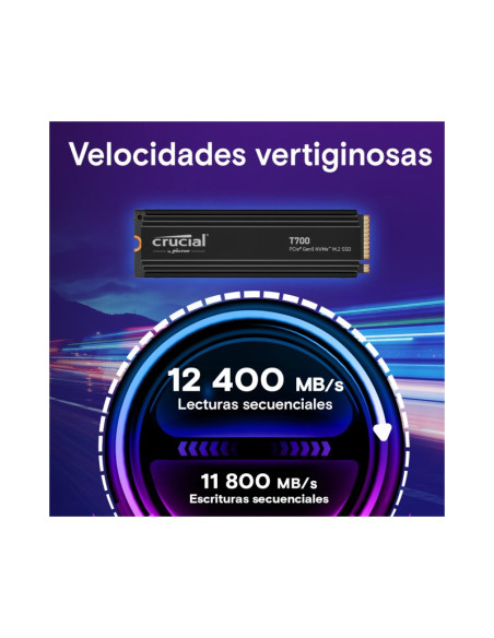 Disco duro SSD Crucial T700 1TB PCIe 5.0 M.2 con disipador
