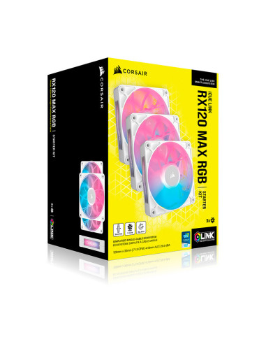 Pack de 3 Ventiladores PC Corsair iCUE Link RX120 RGB Max Starter Kit Blanco 120mm