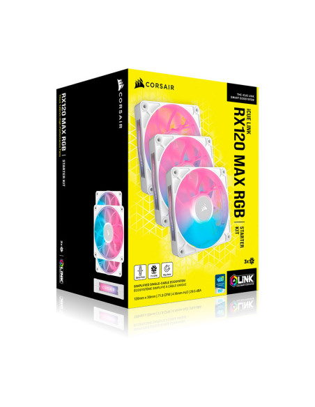 Pack de 3 Ventiladores PC Corsair iCUE Link RX120 RGB Max Starter Kit Blanco 120mm