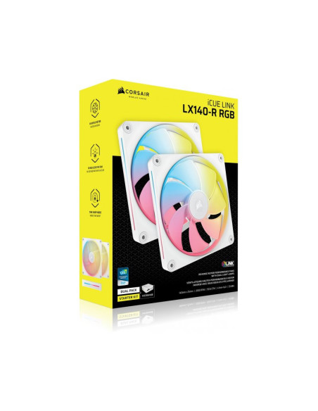 Pack de 2 ventiladores PC Corsair iCUE Link LX140-R RGB Starter Kit Blanco